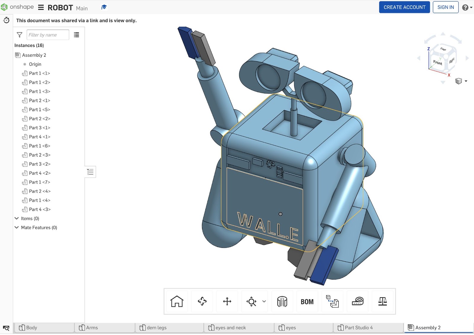 St Pauls School Onshape CAD Project Wall-E Robot